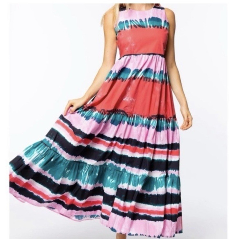 Tyler Boe Sleeveless Tiered Tie Dye Maxi Dress Women's Size Large L 100% Cotton
